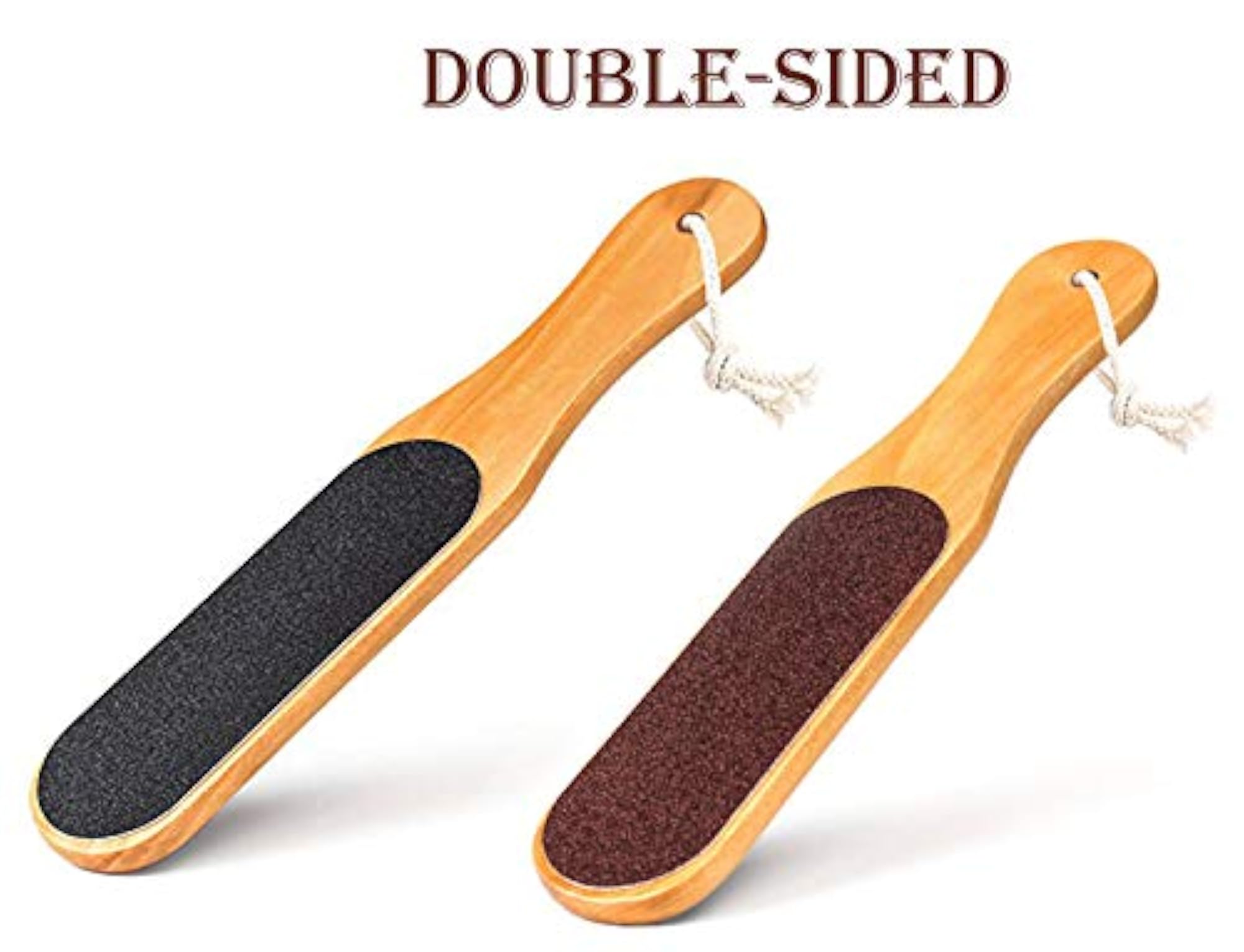 Double Sided Foot Filer for Dead Skin, Pedicure Tool with Wooden Handle